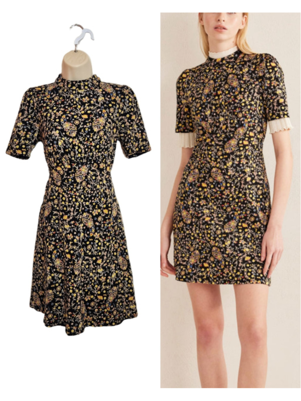 Boden Wildflower Paisley Cinch Waist Jersey Knit Mini Dress Black/Yellow 2